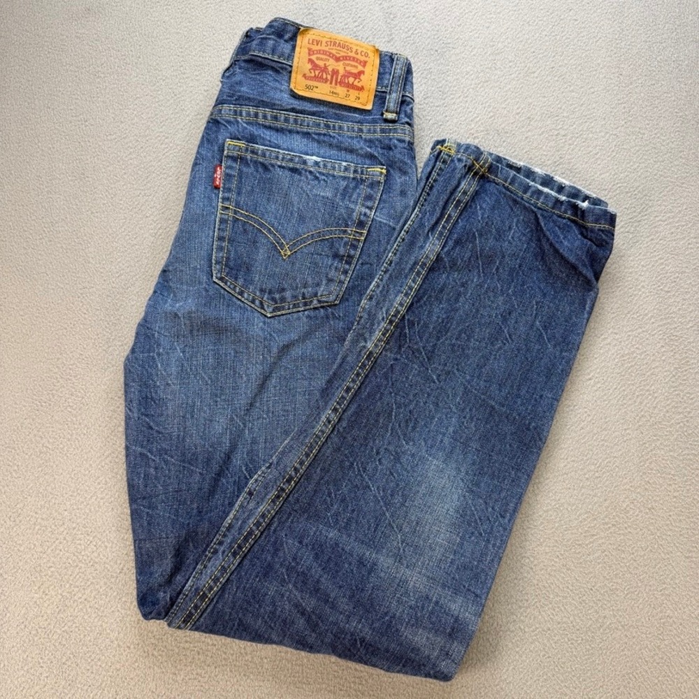 Levis 502 Regular Taper Jeans Tapered 14 Reg Blue Distressed Denim Casual Pants